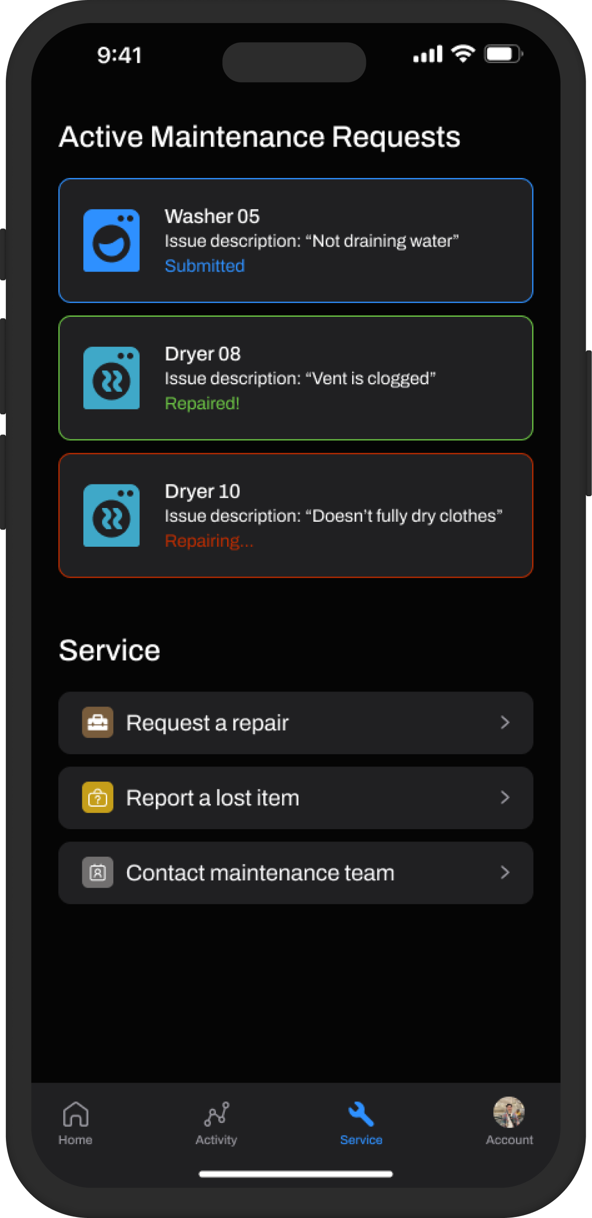 Second iteration of the service screen redesign